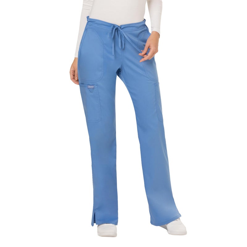 Cherokee Scrubs for Women Mid Rise Moderate Flare Drawstring Pant with 5 Pockets, Ultra Soft & Breathable Fabric - WW120 - WW120, M, Ciel Blue - Image 1